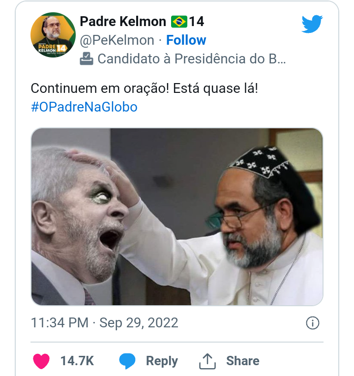 Padre Kelmon “exorciza” Lula em foto publicada nas redes sociais